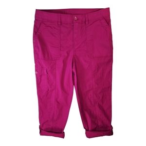 Chico's Cargo Roll Tab Cuff Capri Pants Fuscia Size 8